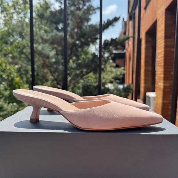 New Reformation Wilda Kitten Mule Pink Suede Kitten Heels 8 - Picture 1 of 12